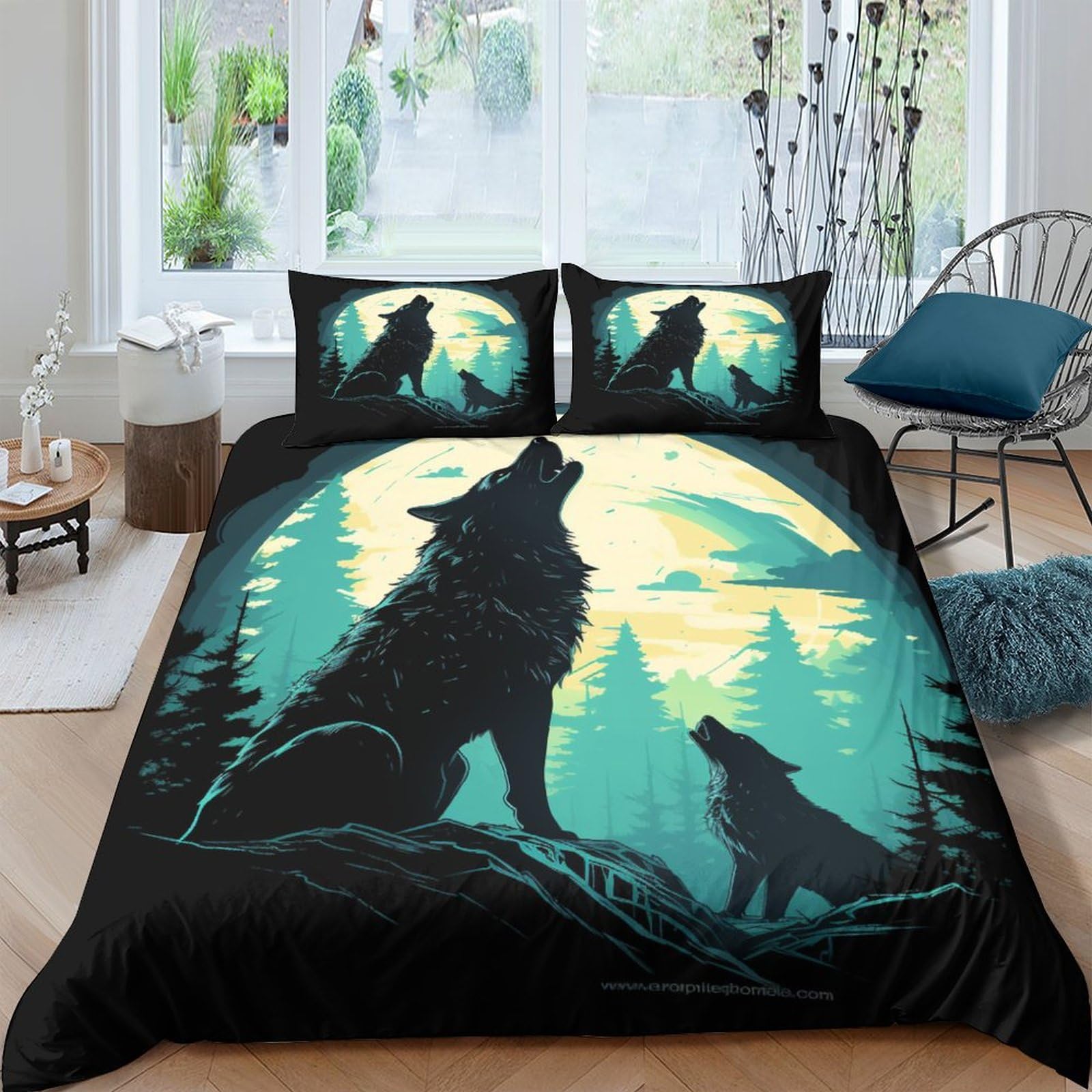 Housse de couette loup lunaire en microfibre douce pour transformer votre chambre parentale