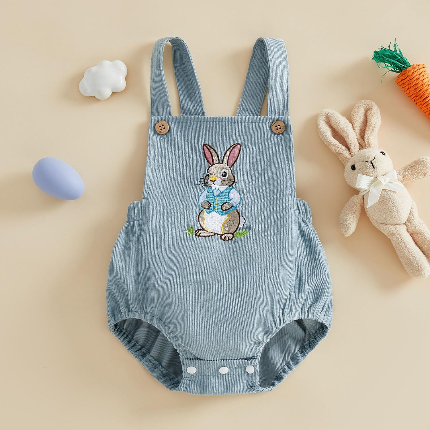 Dcohmch Infant Baby Boy Girl Easter Outfit Bunny Embroidery Sleeveless Romper Overalls Newborn Summer Clothes - Image 3