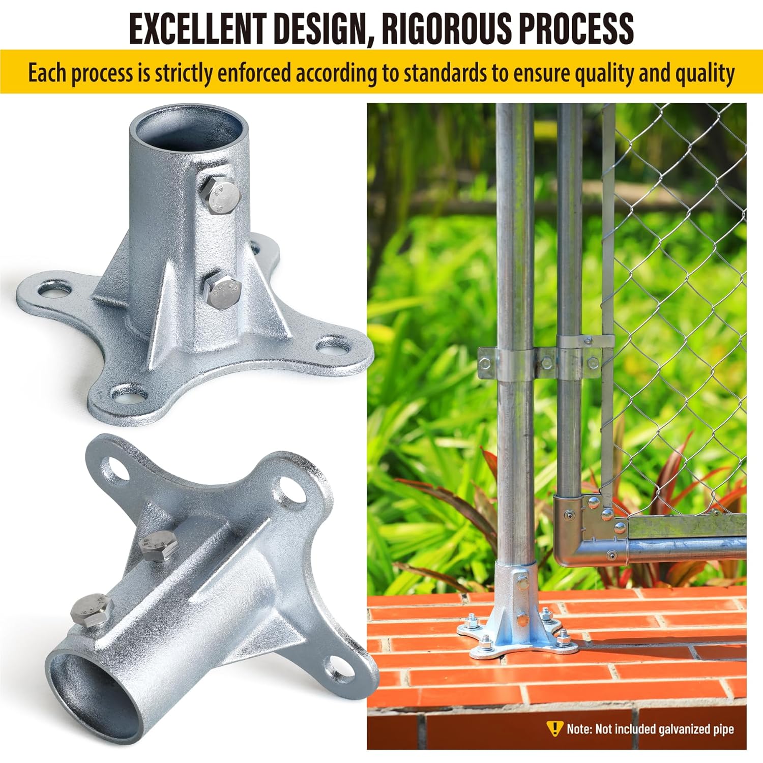 2" (1-7/8" Post OD) Chain Link Fence Post Floor Flange Galvanized Anchor Base for Fence Posts, Mailboxes, Lamp Posts & Commercial Applications 2Pack