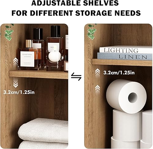 Miniatura 7 de RUSTOWN Armario de pared de ratán bohemio, gabinete de baño de mediados de siglo con puerta corredera, estantes ajustables, armario de