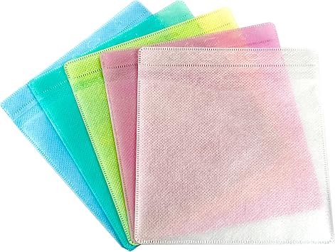 100pcs Colorful Premium CD DVD Sleeves,Double-Sided Plastic Sleeves with Non-Woven Fabric for CD/DVD/BluRay Storage