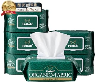 【厚生劳动省认证的有机成分×兽医师监修】极润＆厚手 狗猫通用湿巾 [无香料・无添加・无酒精，可安心用于脸部・宠物舔食] 大容量100片装×6包 皮肤护理成分配合 CICA 茶叶提取物 维生素E 柠檬酸