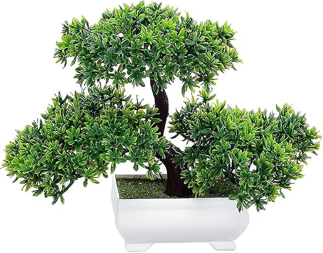Youyijia Plastic Plants for Indoors Artificial Bonsai Tree 21 * 17 * 8cm Fake Tree Pot Ornaments Green Plant for Home Decoration Desktop Display