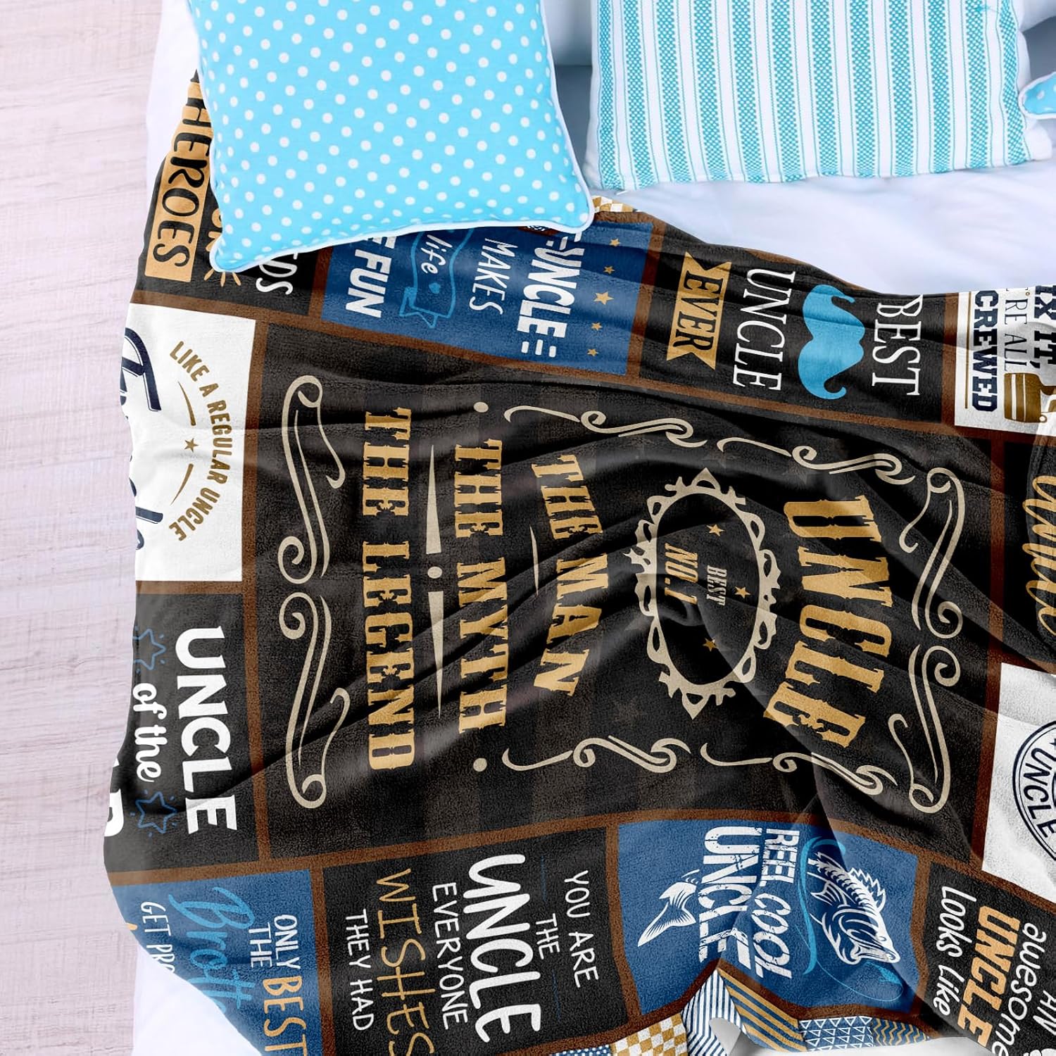 Uncle Gifts Throw Blanket, 60" x 50", Multicolor, Letter Print, Polyester Flannel (Wool-blend), Soft, Velvety Texture, Warm, Indoor/Outdoor Activities - Image 5