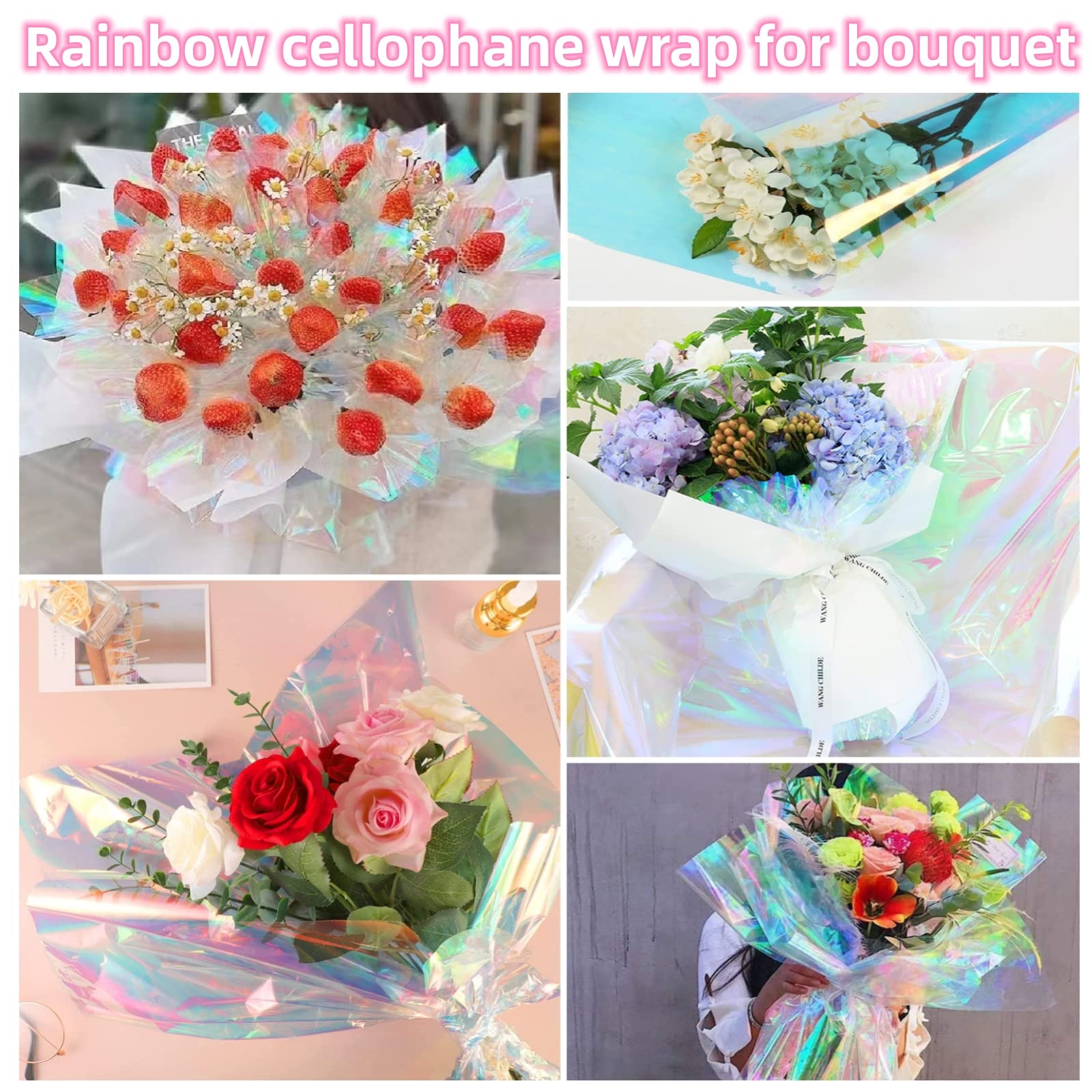 10 Fogli Olografici Arcobaleno - Carta Regalo Iridescente Per Fiori, Scrapbooking - Foto 2