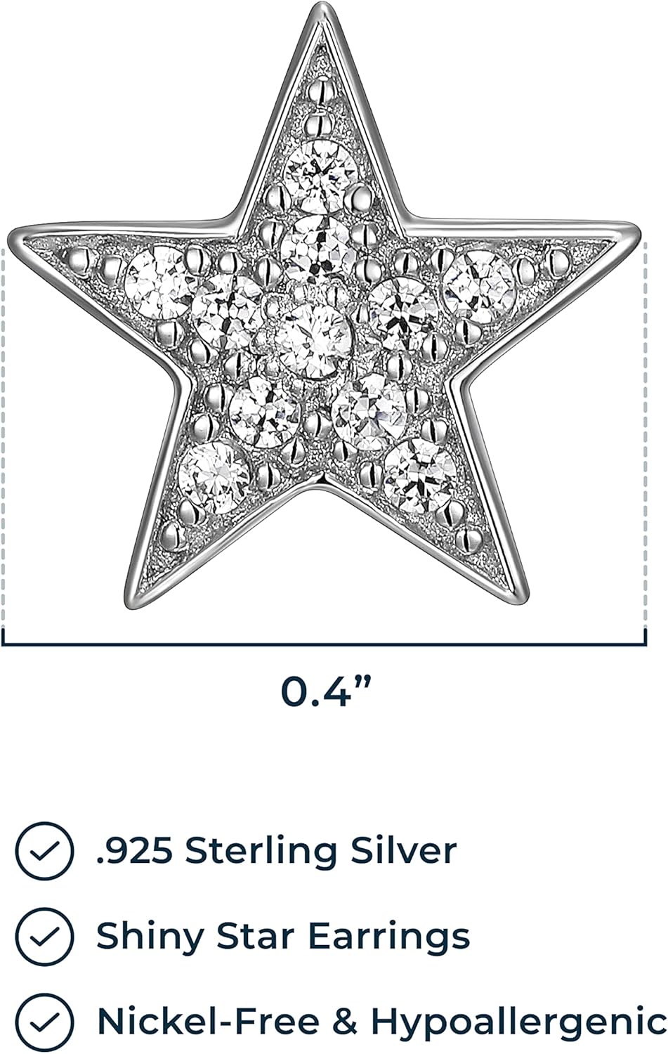 MORGAN & PAIGE .925 Sterling Silver Rhodium or 18K Gold Plated Cubic Zirconia Pave Star Stud Earrings for Women or CZ Star Pendant Necklace - Dainty Hypoallergenic Silver Necklace for Women Jewelry