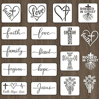 INFUNLY 15pcs Christian Stencil for Painting 5.9" Bible Verse Stencil 7.8x3.9 Religious Cross Drawing Stencils Motivational Quotes Saying Template for Farmhouse Wood Canvas Wall Paper Home Decor