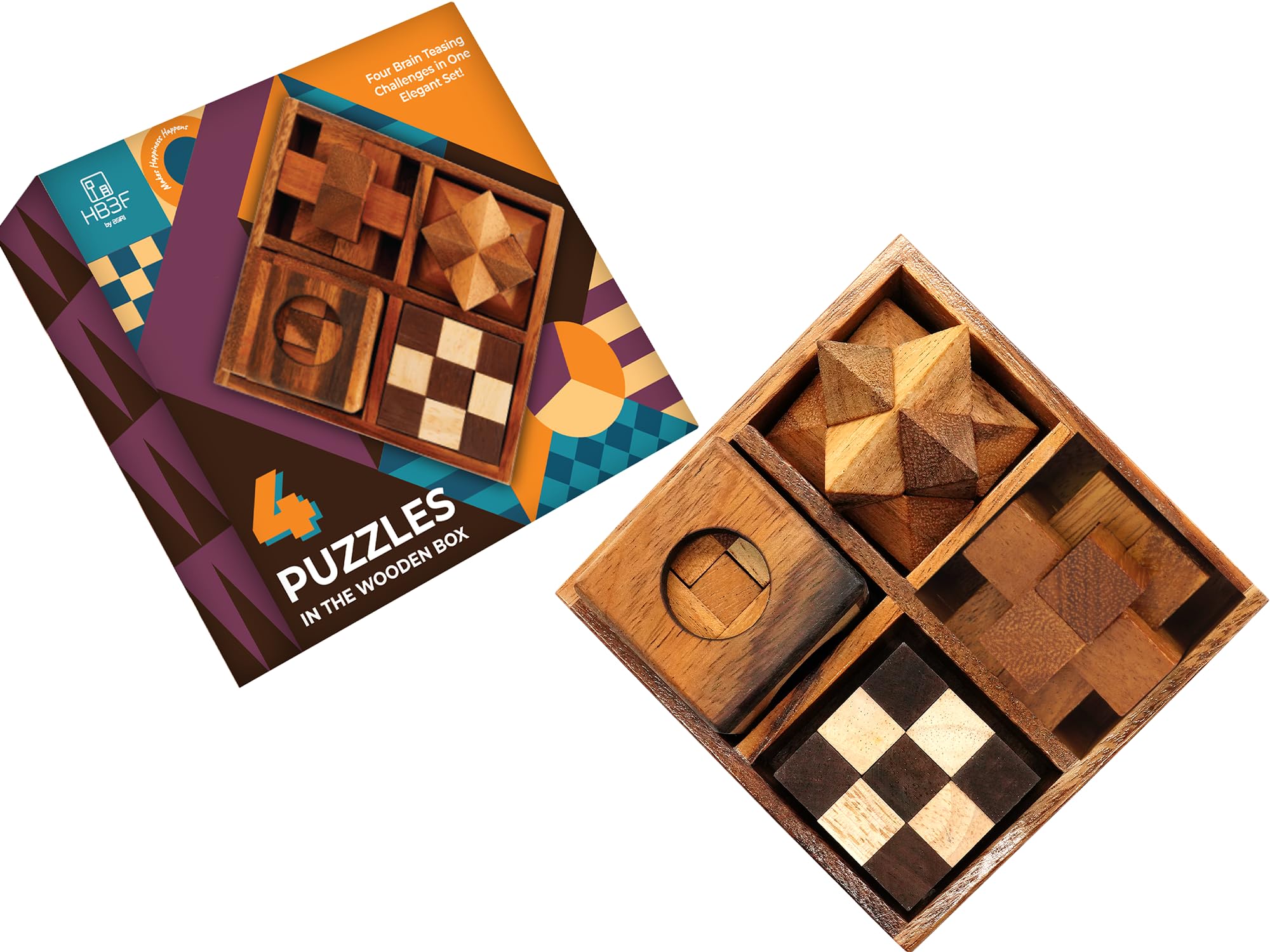 BSIRI 4 in 1 Wooden Brain Teaser Puzzles