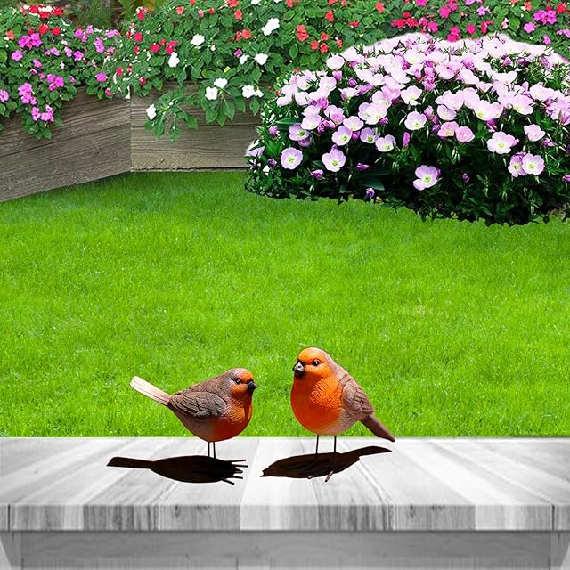 Set of 2 Robin Ornaments, Robin Garden Ornament Decor Statue, Vivid Robin Redbreast Gifts for Women Garden Patio Lawn Bird Decorations