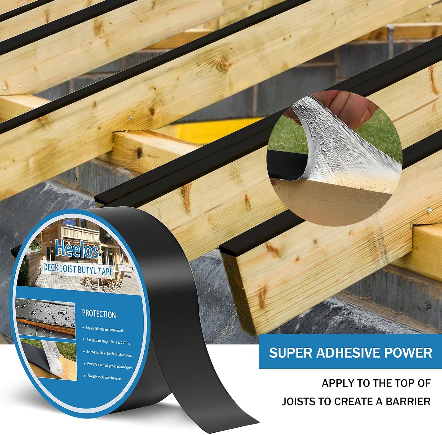 Deck Joist Tape 1-5/8'' x 50', Butyl Deck Tape Flashing Joists Tape for Decking Joist Tape for Flashing Deck Joists and Beams Building Joists(8 Rolls)