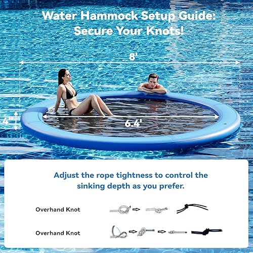 Miniatura 2 de Round Inflatable Floating Dock, Sunchill Float Ring, Hammock Tanning Pool with 4in Woven Fabric, Manual Pump for 1-2 Min Quick InflateDeflate, Fits