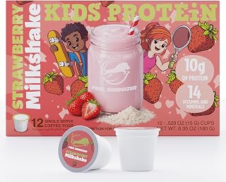 Kids Protein K-Cup Pods, Strawberry, 10g Protein | Delicious strawberry they ask for again, 60 calories, 14 vitamins & minerals, no added sugar, ages 7+, 8oz serving