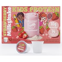 Kids Protein Milkshake Pods, with 10g Protein and 14 Vitamins and Minerals, Compatible with Keurig Brewers Strawberry
