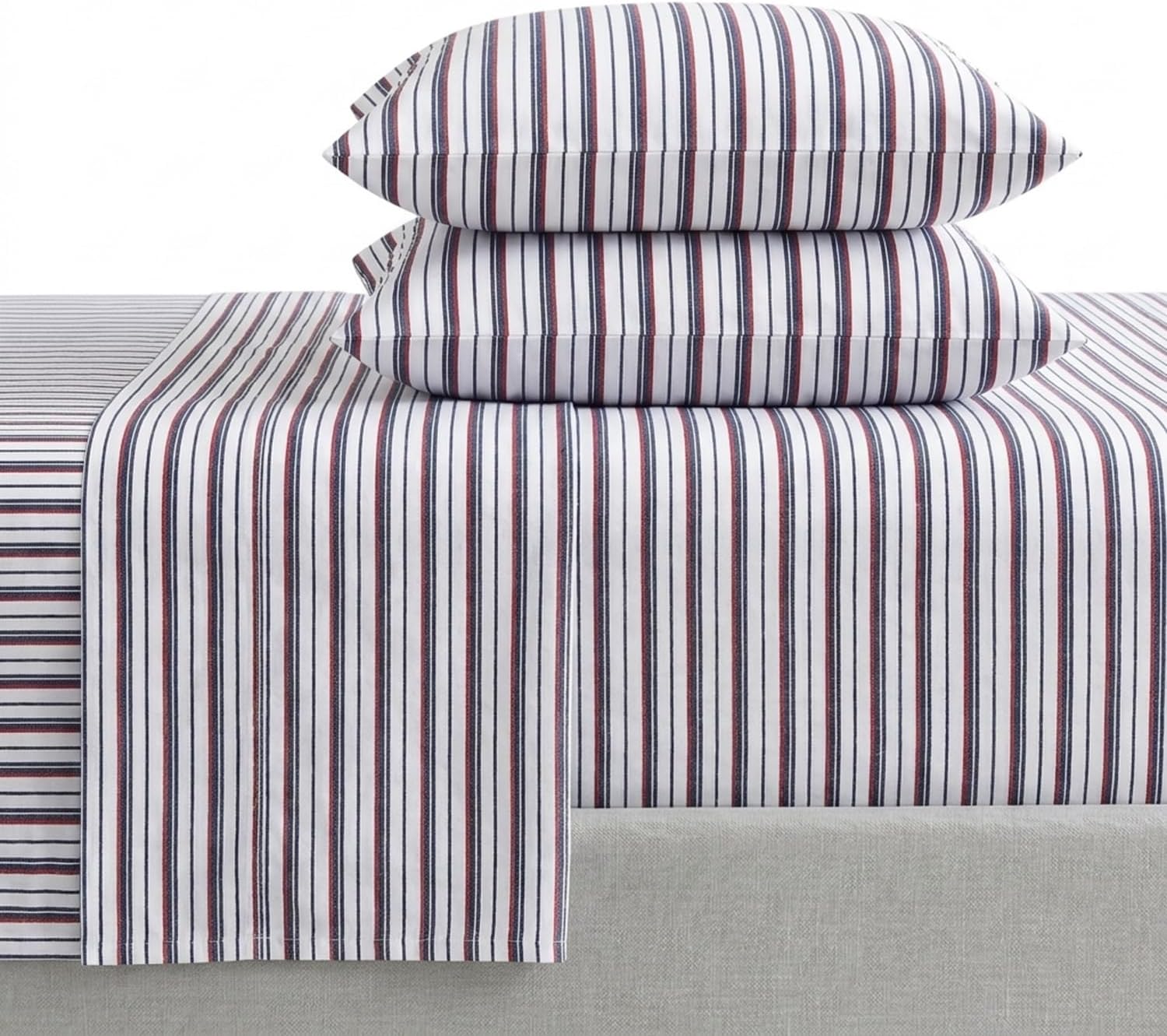 Nautica - Twin/Twin XL Sheet Set, Deep Pocket Fitted Sheet and Pillowcase Set, Double Layer Elastic, Ideal Dorm Essentials (Avery Stripe Navy, Twin/Twin XL)