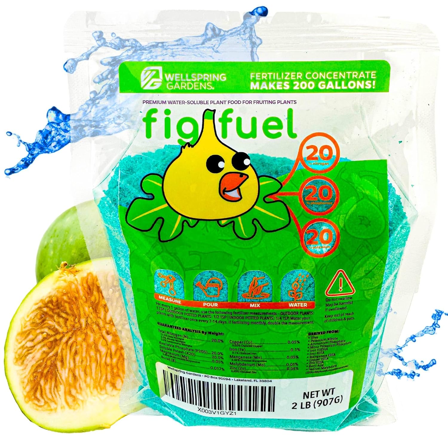 Wellspring Gardens Fig Fuel Fertilizer - Water-Soluble 20-20-20 Blend for Fig Trees, Fruit & Plant - Plant Food for Healthy Growth & Leaves - 1 Pound