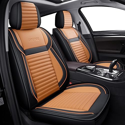 Miniatura 7 de LINGVIDO - Fundas de piel sintética con respaldo para asiento de automóvil, transpirables, impermeables, universal y antideslizante, para SUV, Beige