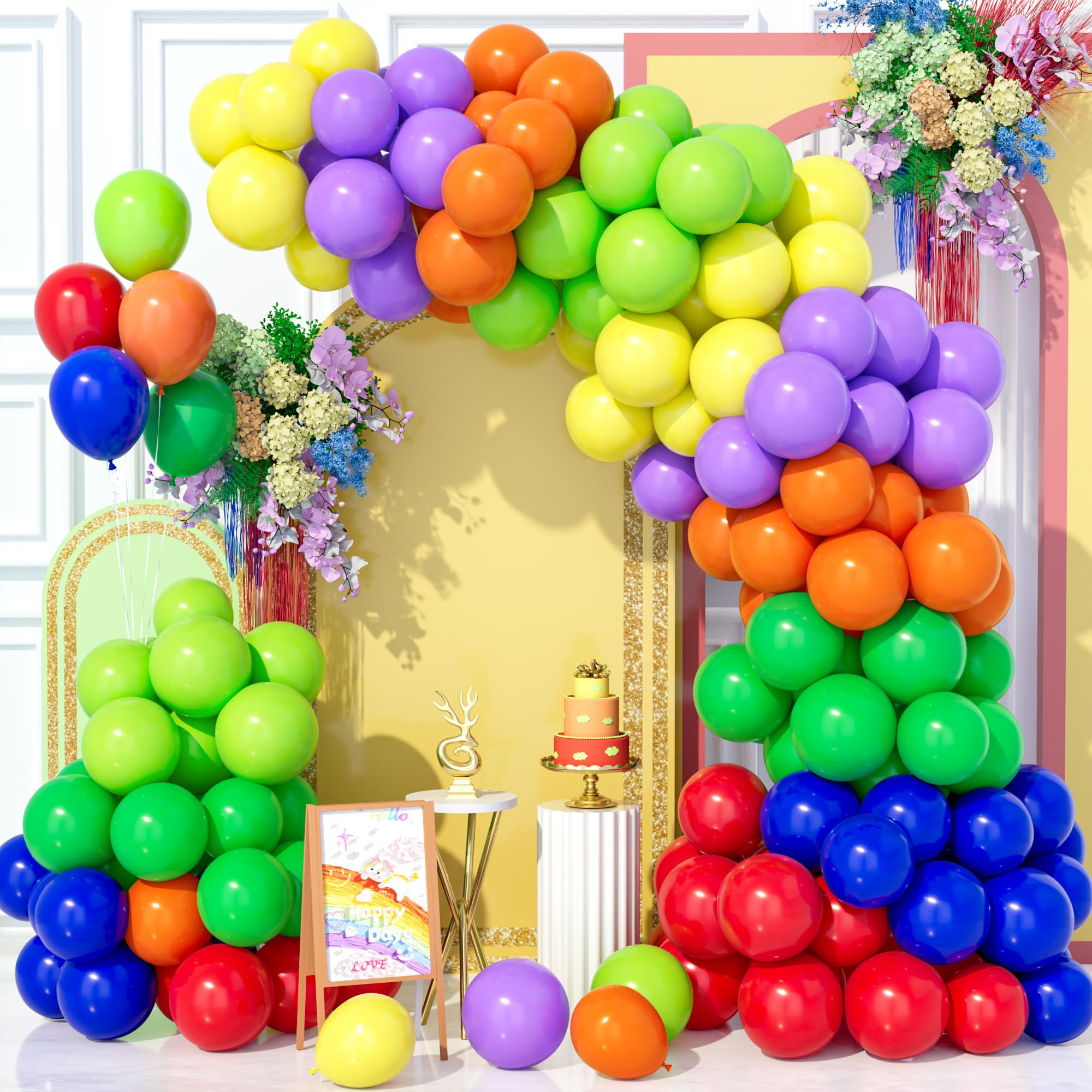 Kit Decorazioni Arcobaleno Per Festa Di Compleanno Bambini: Palloncini, Arco, Striscione E Tende Frangetta, Tema Colorato