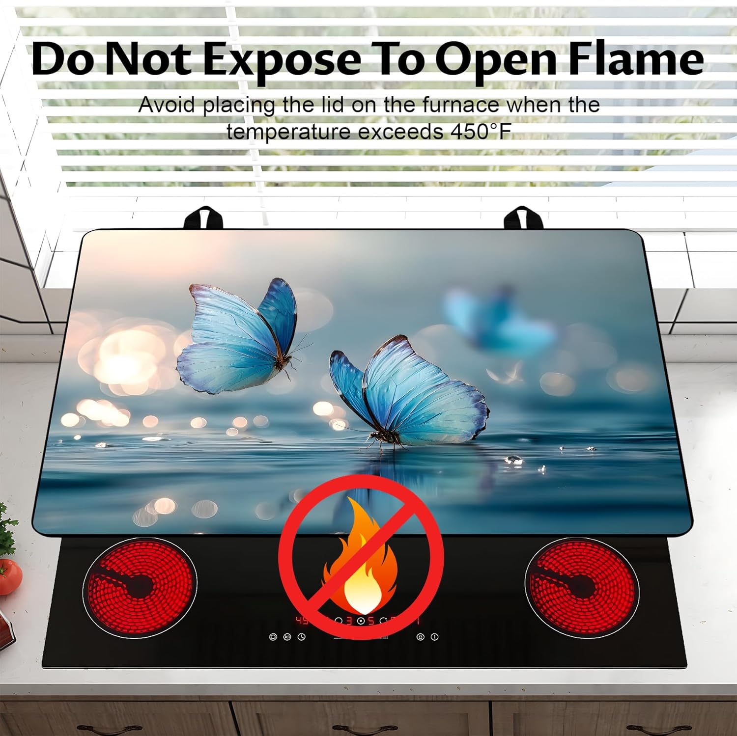 BVBOX 28.5" x 20.5" Stove Top Cover Mat for Electric Stove, Non-Slip Stove Cooktop Countertop Protector Cover Pad Washable Absorbent for Kitchen Home Decoration (Blue Butterfly, 28.5"*20.5")