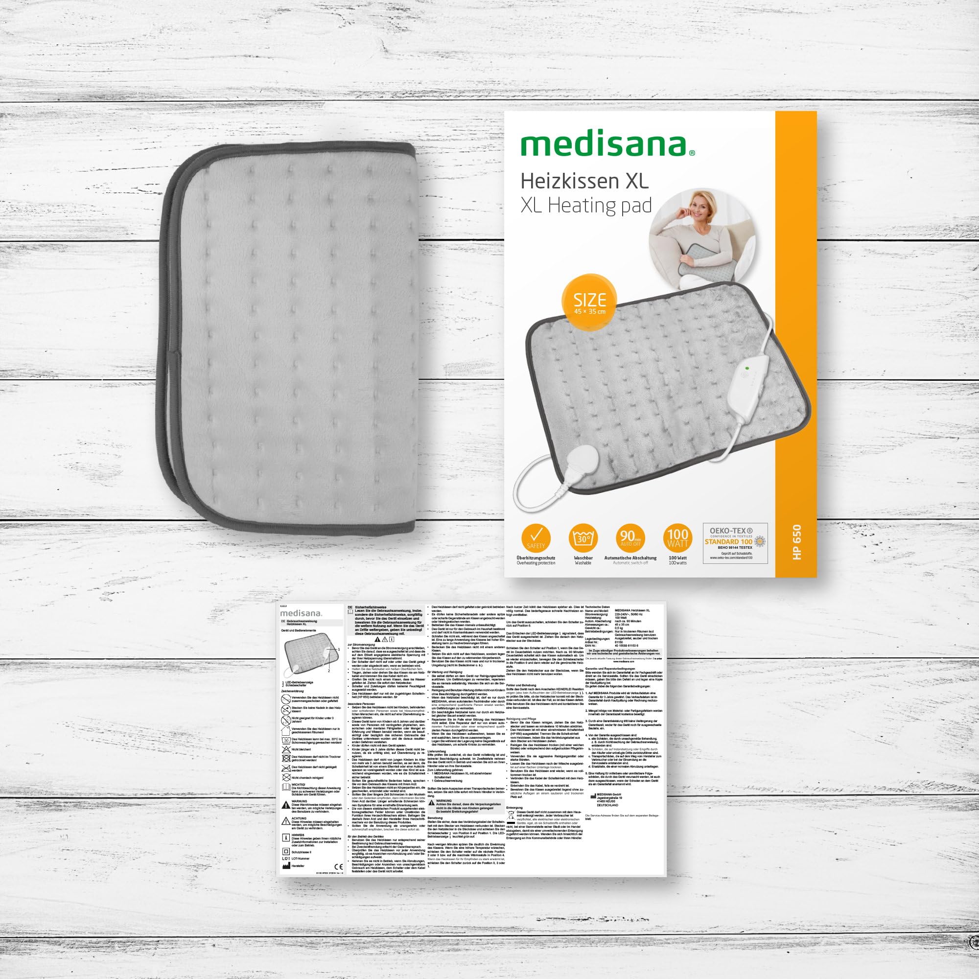 medisana HP 650 almohadilla térmica, manta electrica para espalda, zona lumbar y cuello, 4 niveles de temperatura y protección contra sobrecalentamiento, esterilla eléctrica con apagado automático
