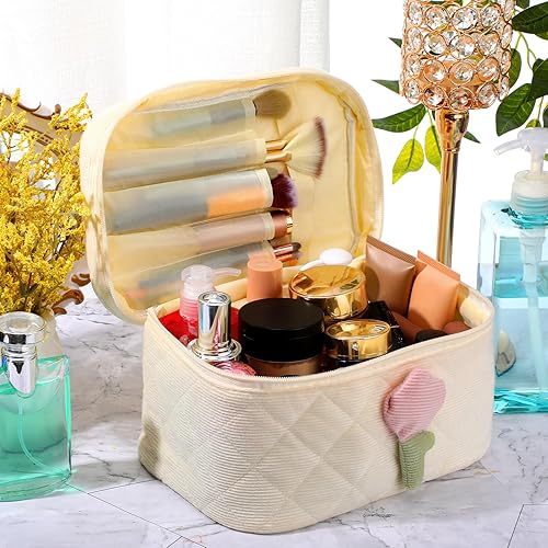 Miniatura 5 de Locmeo 2 bolsas de cosméticos con asa, bonita bolsa de maquillaje estética, bolsa de aseo de viaje para mujeres y niñas, cosméticos, brochas de