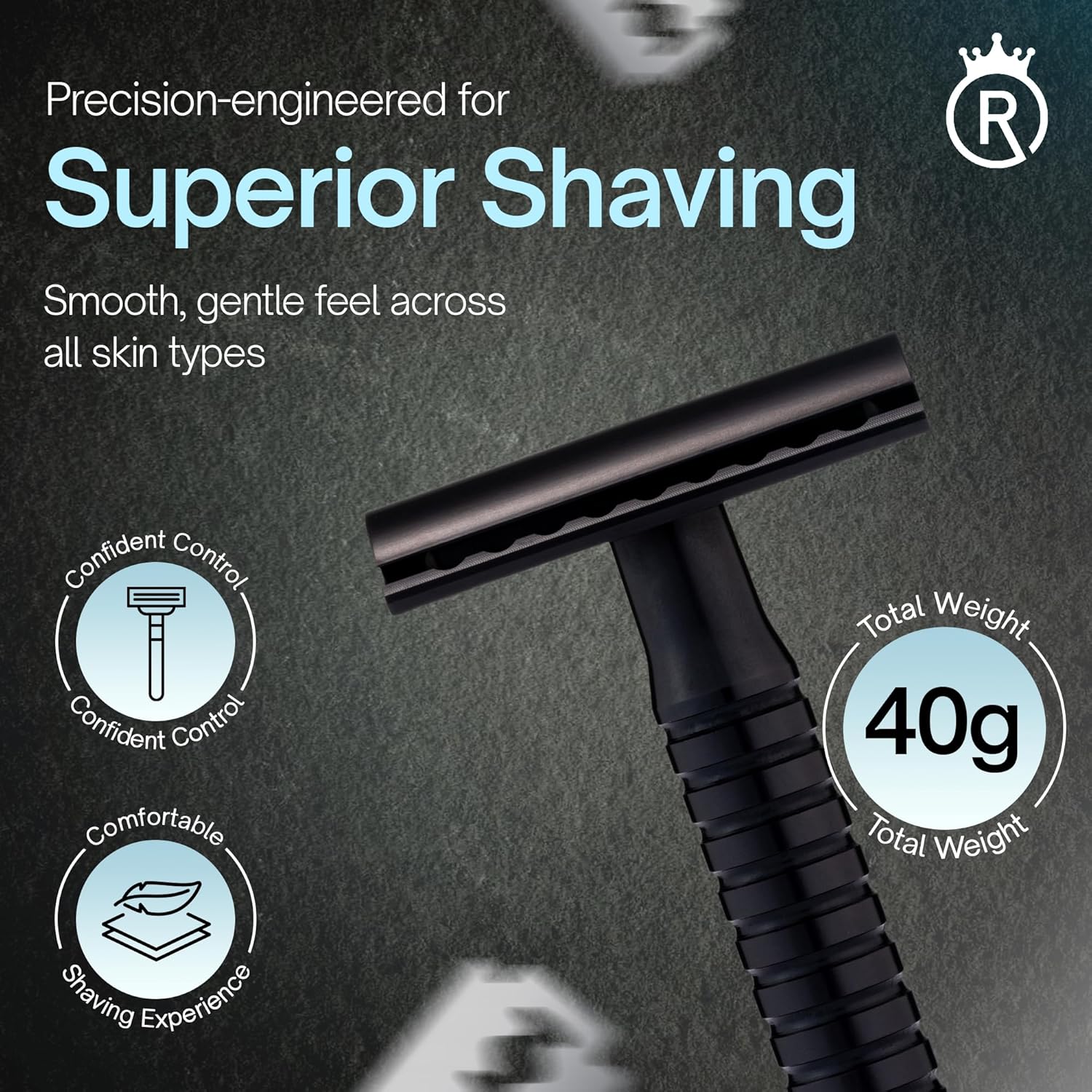 Reggie’s Razors Jupiter Aluminum Safety Razor for Men - Double Edge Shaving Razor, CNC-Machined - Made in UK - Aerospace Grade, Textured Grip, Suitable All Skin Types - Includes 10 Blades – Black