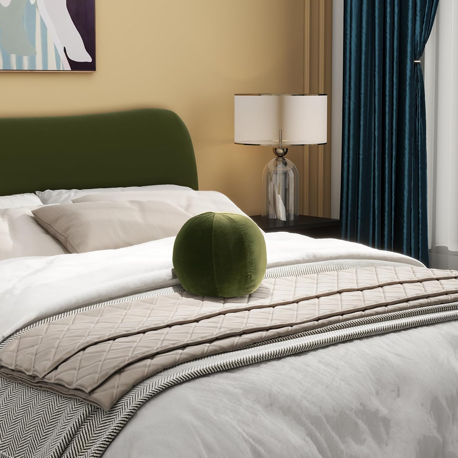 Luna 12" Round Sphere Accent Ball Throw Pillow, Olive Green Performance Velvet