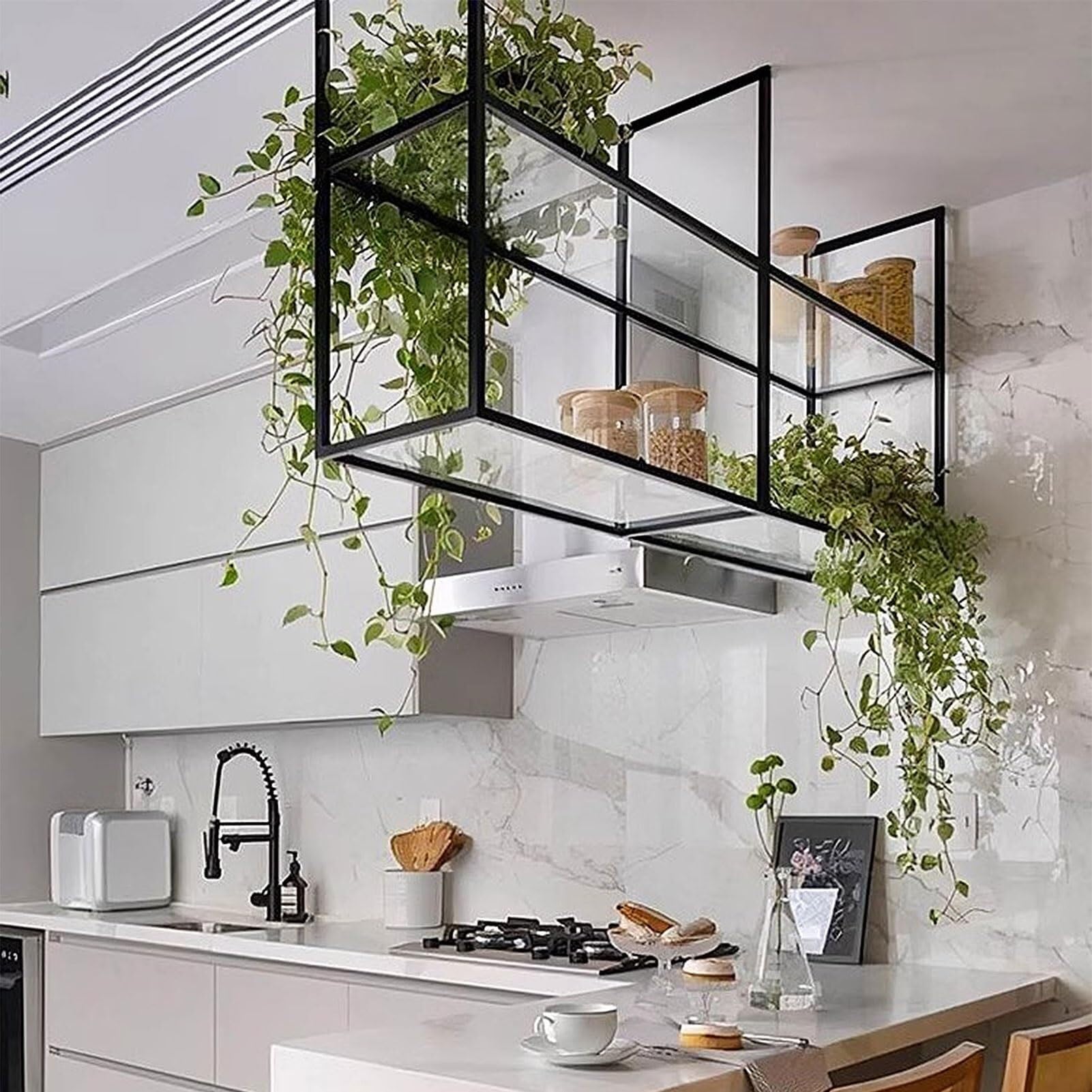 Étagère de Rangement au Plafond Suspendue et Armoire Murale Métal Transparente