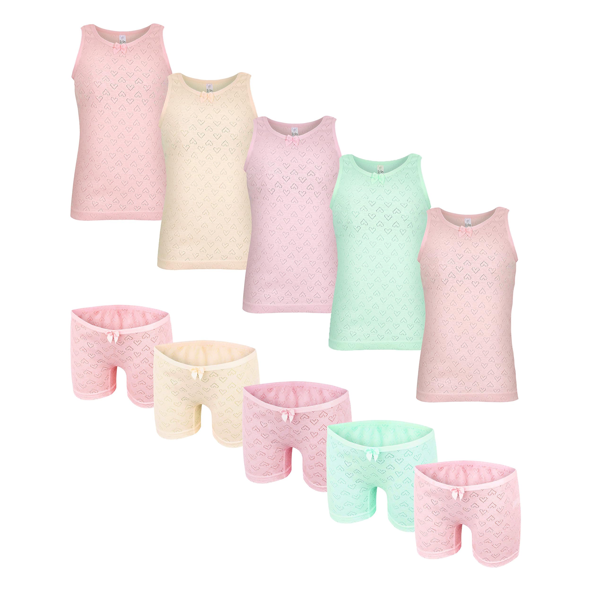 SAMILY Mädchen Unterwäsche Set 10er Pack | 5 Unterhemden + 5 Boxershorts – 100% Baumwolle, bequem & atmungsaktiv – Größe 98/104 (3–4 Jahre)