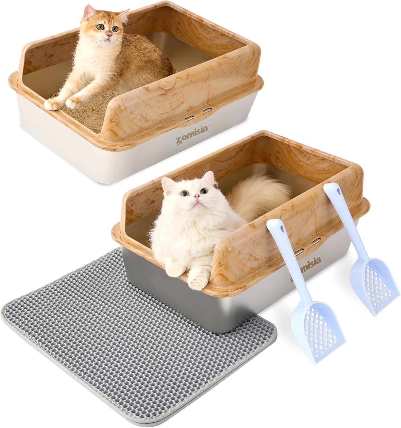 Stainless Steel Litter Box - Extra Large Cat Litter Box with High Sided, XL Metal Litter Pan for Big Cats, Anti-Urine Leakage, Non-Stick Bottom, Included Litter Scoop and Litter Mat