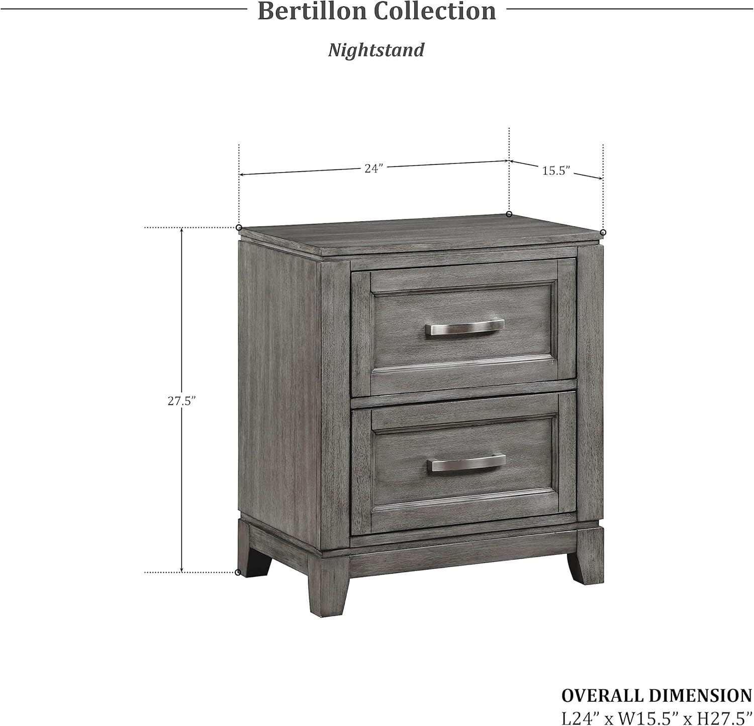 Lexicon Bertillon 2-Drawer Nightstand, Gray