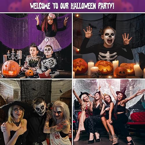 Miniatura 5 de Riare Paquete de 12 paños espeluznantes de Halloween de 30 x 75 pulgadas, tela espeluznante de gasa negra para fiesta de Halloween, casa encantada