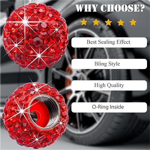 Miniatura 6 de 4 piezas de tapas de vástago de válvula de neumático con cristal brillante de diamante, tapas de válvula de neumático de rueda de coche con brillo