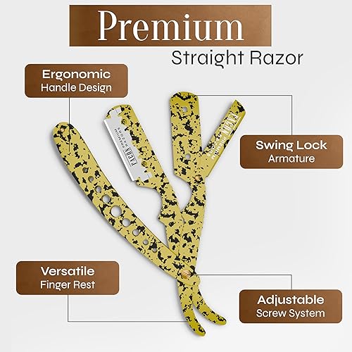 Miniatura 85 de Facón - Maquinilla de afeitar recta para hombre, kit profesional de afeitar de borde recto con 100 cuchillas, afeitadora barbero japonesa de acero