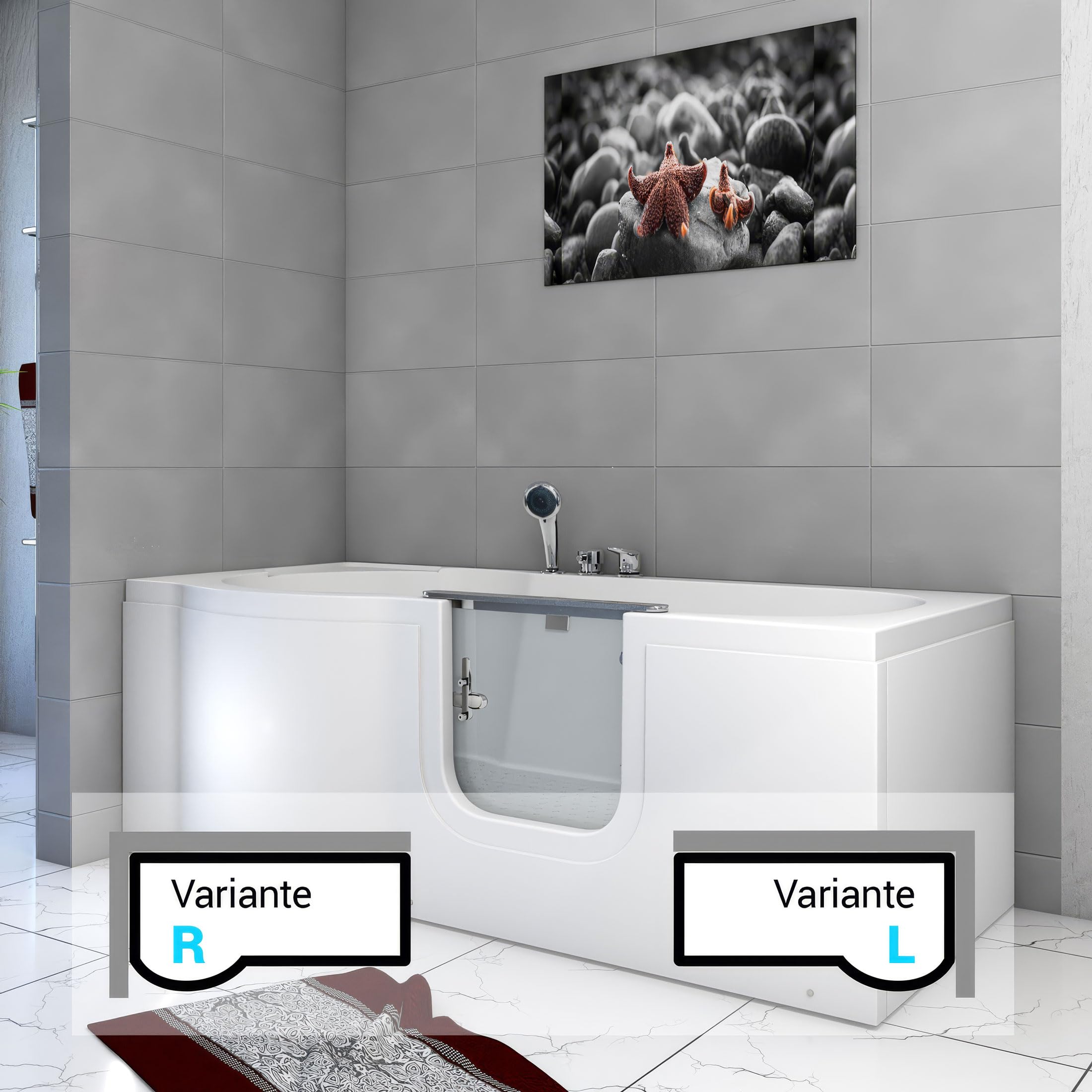 Seniorenwanne mit Tür S12-TH-L Badewanne 170x85cm