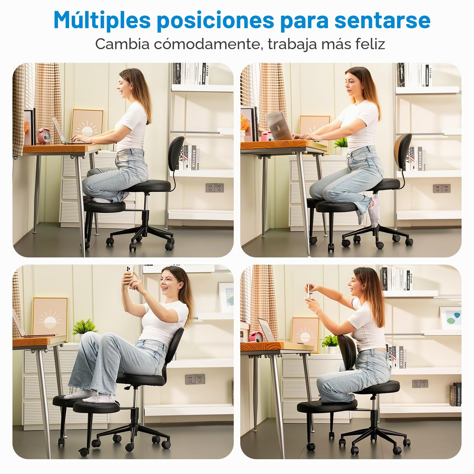 HOMRELEXA Silla de Oficina con Patas Cruzadas, Silla ergonómica giratoria de 360°, Silla de Escritorio entrecruzada con Altura Ajustable, Silla de meditación para TDAH con Soporte para la Espalda