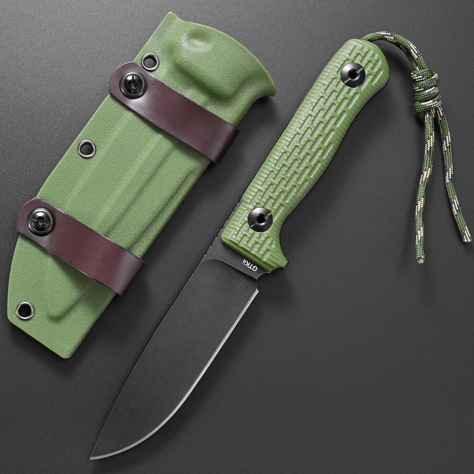 Gtkii GTK37 Fixed Blade Knife K110 Steel Blade Full Tang Nylon Fiberglass Handle Compact EDC Fix Knifes for Outdoor Camping Adventure(Green)