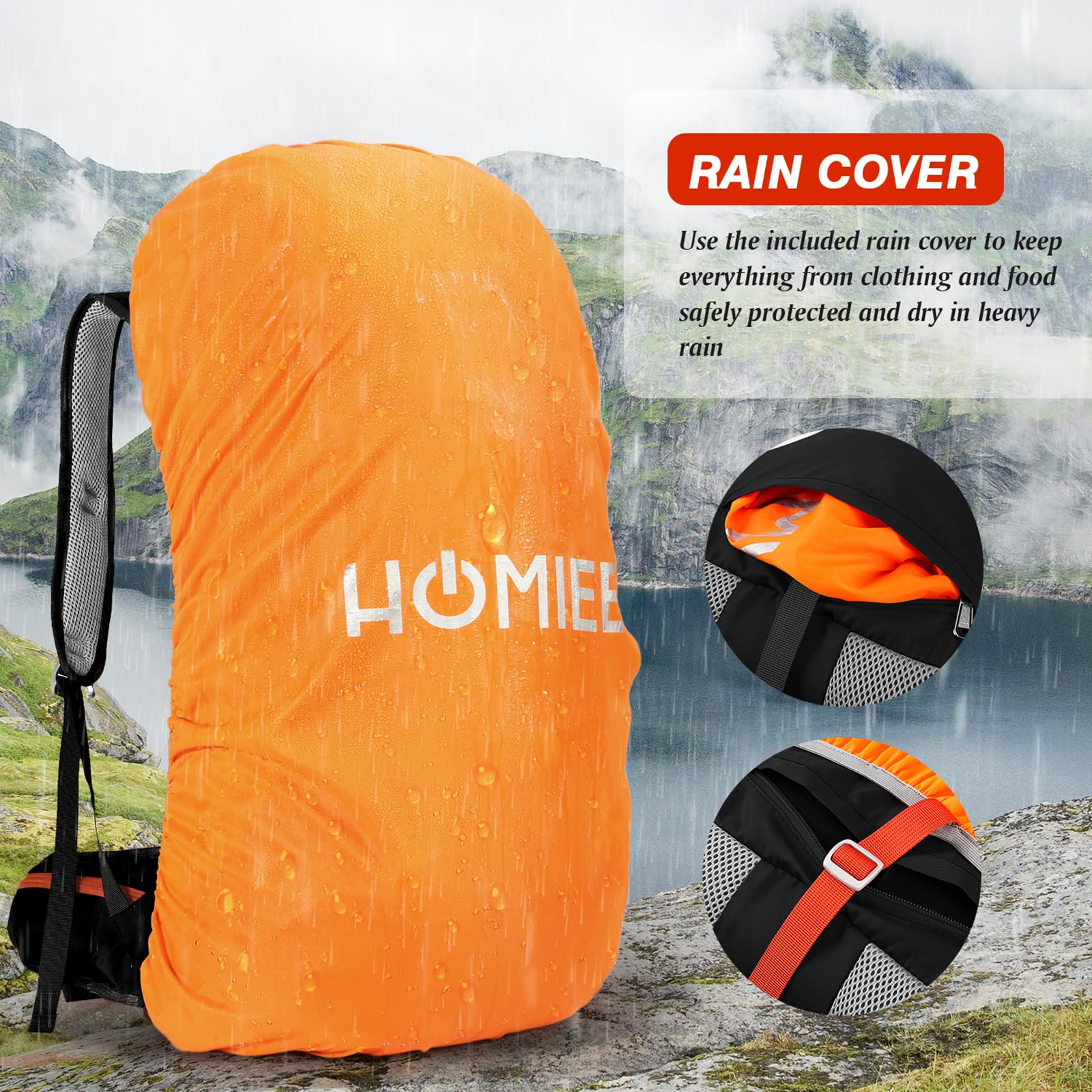 HOMIEE Plecak trekkingowy 50L 60 l Plecaki turystyczne Lekki plecak Camping Mountain Travel z osłoną przeciwdeszczową Wodoodporny plecak wspinaczkowy