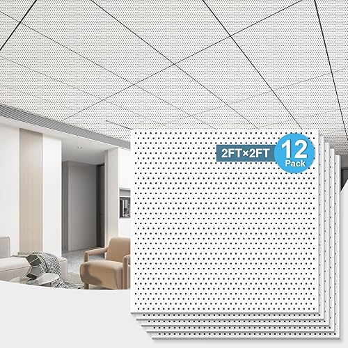 Art3d Azulejos acústicos de techo de 2 x 2 pies, paquete de 12 paneles insonorizados de 24 x 24 pulgadas para revestimientos de paredes, color blanco