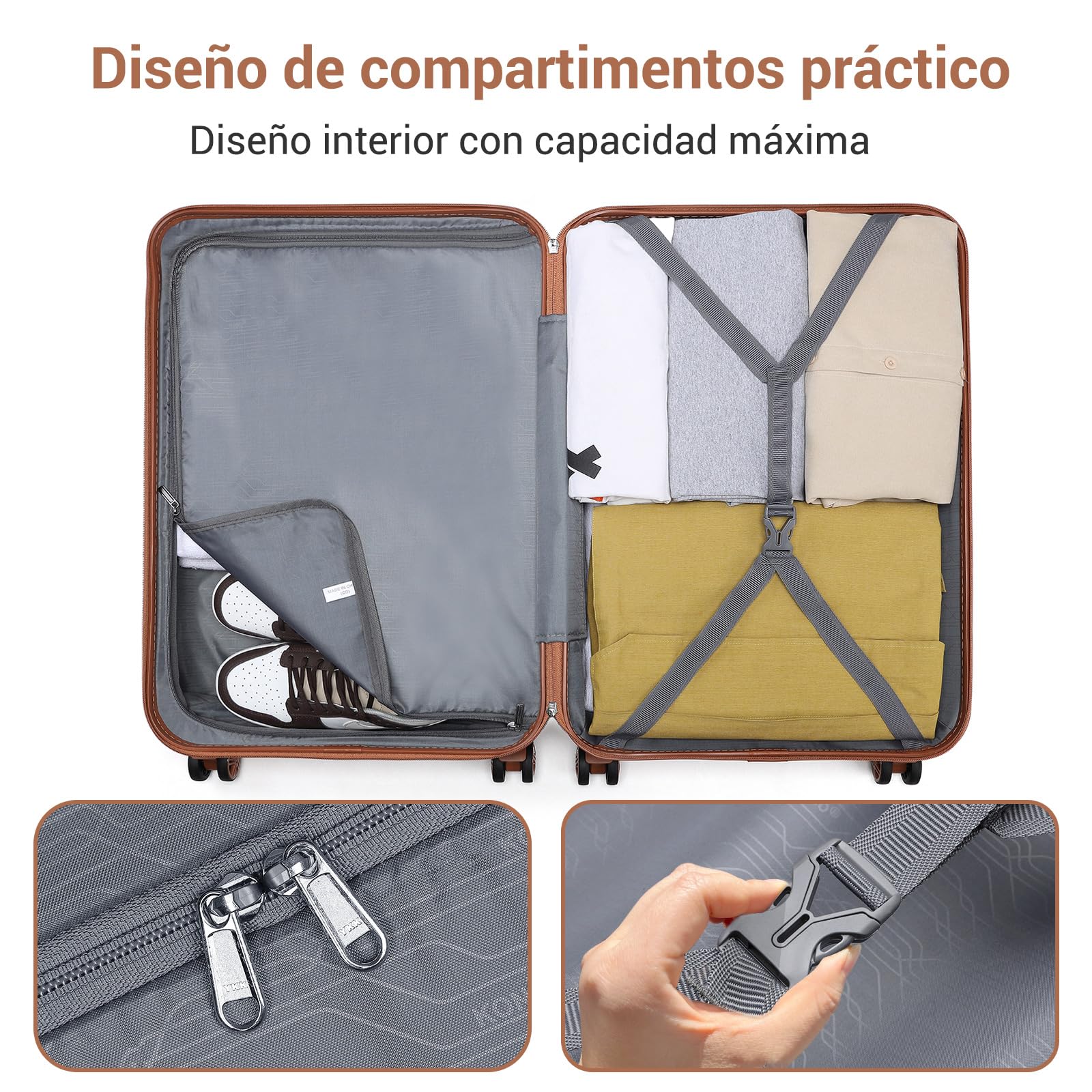 Kono Maletas de Viaje Grandes 23 Kilos 28" | Maleta Rígida ABS, Equipaje Facturado con 4 Ruedas 360° y Candado TSA | Maleta Grande para Mujer (Crema Claro)