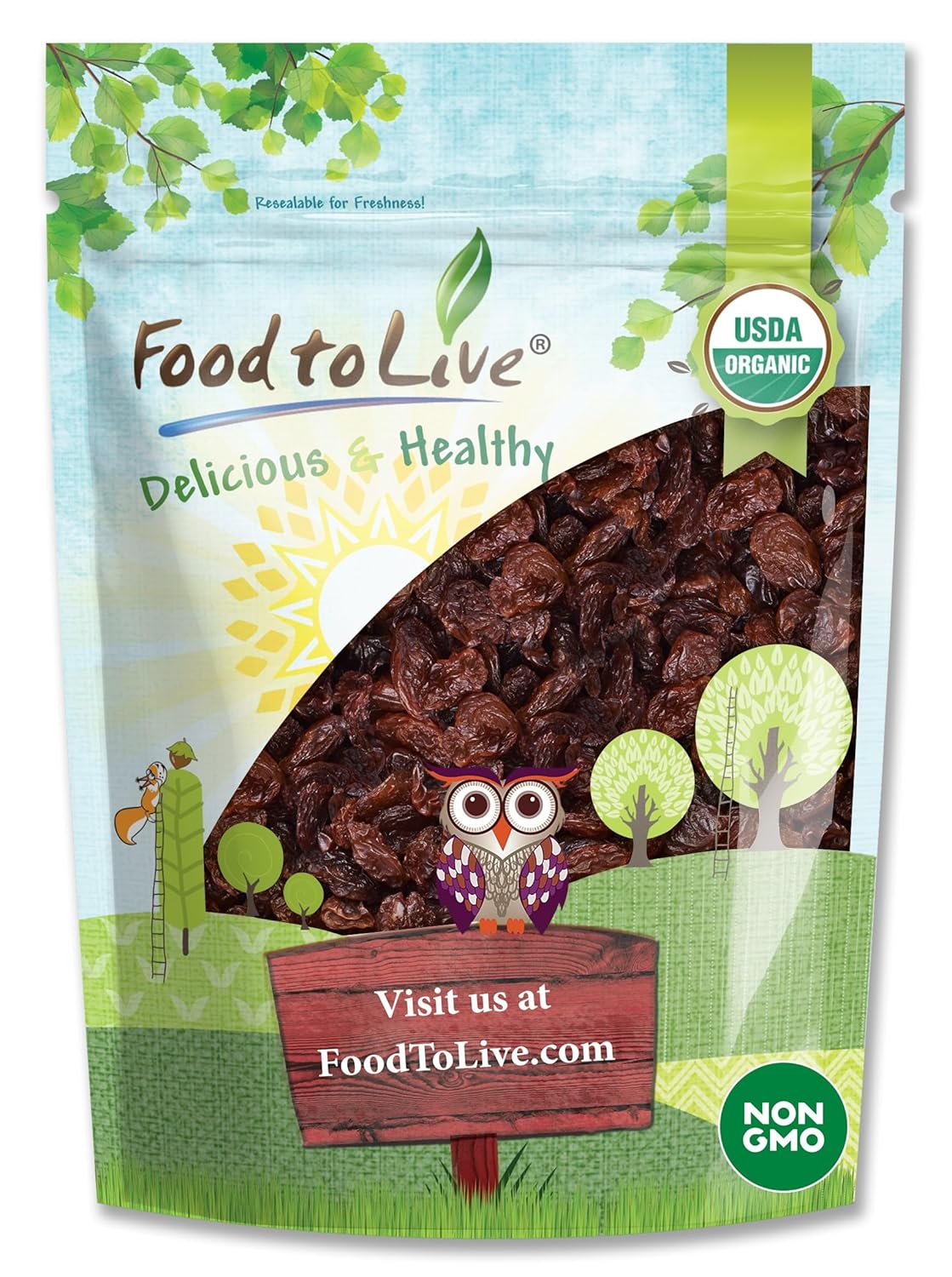 Food to Live Organic Sultana Raisins, 5 Pounds - Non-GMO, Unsweetened, Unsulfured, Lightly Coated with Organic Sunflower Oil, Vegan, Paleo Friendly, Bulk. No Sugar Added. Vitis Vinifera Linne