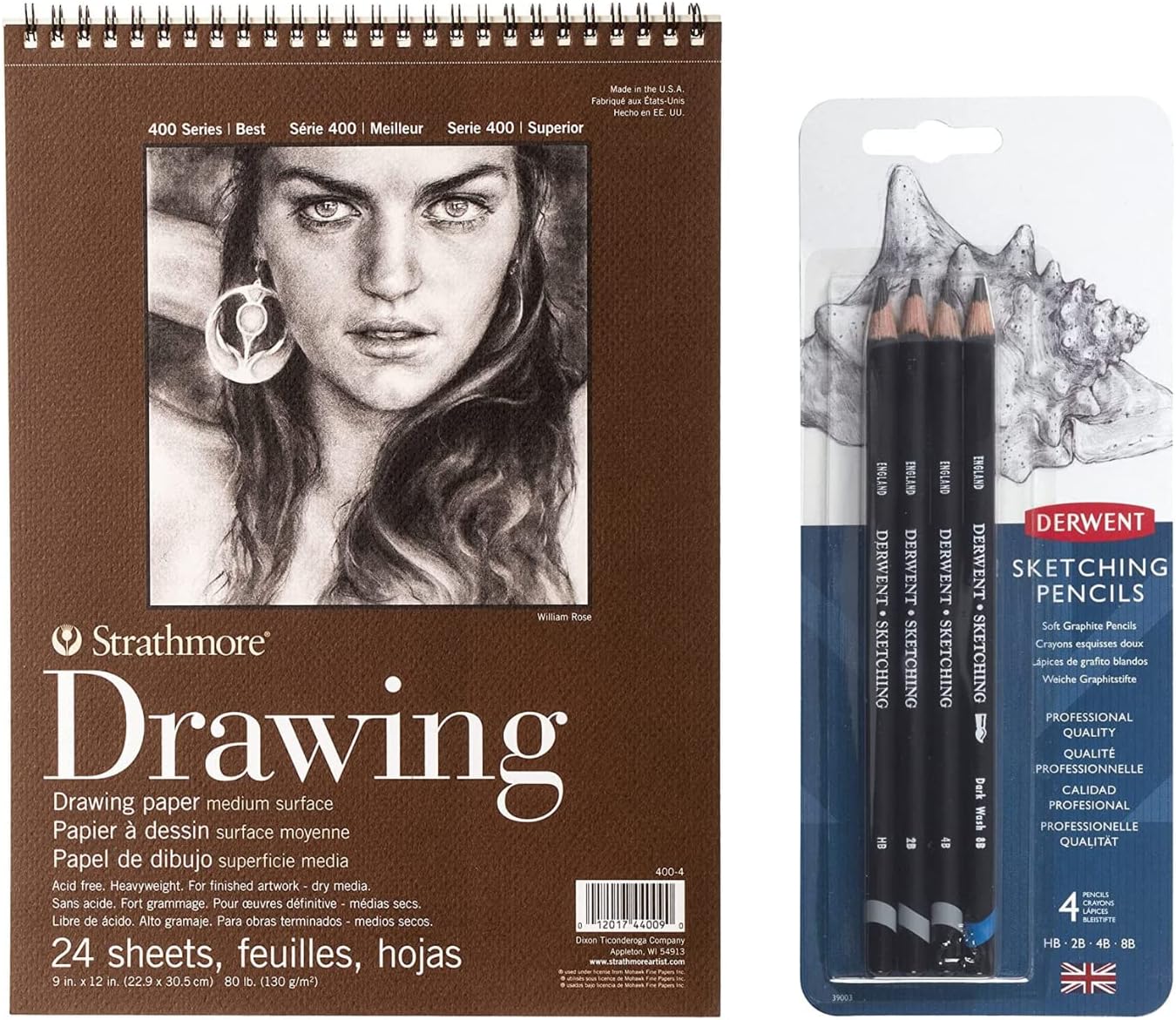 Sketchbook 9x12 and Sketching Pencils Bundle. Includes Strathmore (4004 400 Series