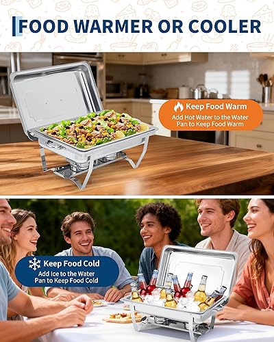 Miniatura 3 de GarveeHome Platos de roce para buffet, paquete de 2 unidades, de acero inoxidable de 8 cuartos de galón y calentadores de buffet con tapa,