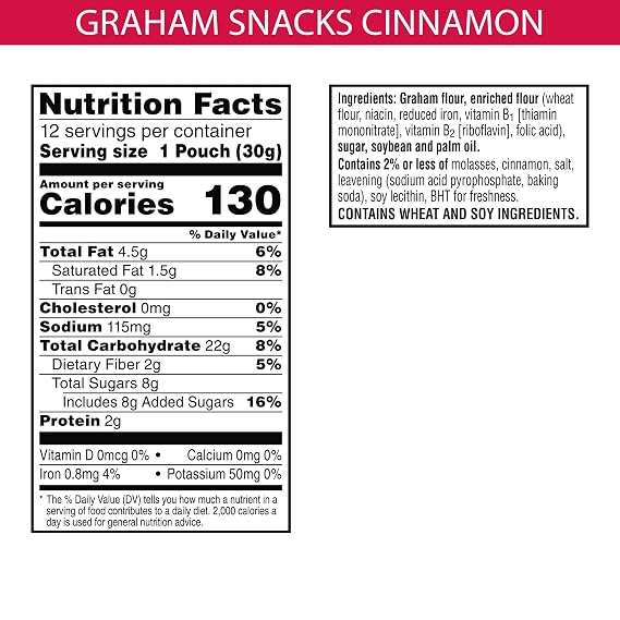 Kellogg's PAW Patrol Graham Snacks, Kids Snacks, Whole Grain, Cinnamon, 12.7oz Box (12 Pouches)