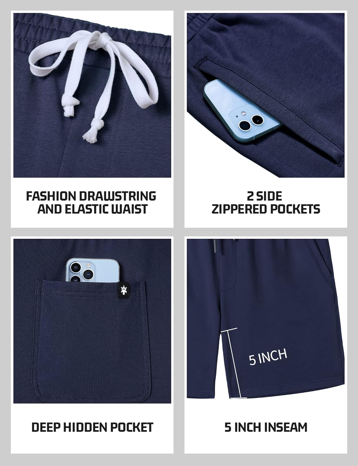 Pioneer Camp Sweat Shorts for Men 5 Inch Inseam Shorts Athletic Gym Workout Casual Cotton Shorts for Running Pajama Lounge - Image 3