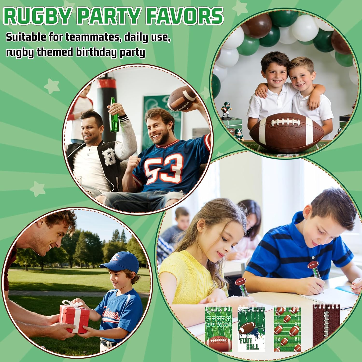 24 Sets Football Party Favor Pens Gifts Bulk, Football Themed Multicolor Ballpoint Pen 4-in-1 Design with keychains Notebook for Valentine Gifts, Prizes and Goodie Bags Stuffers