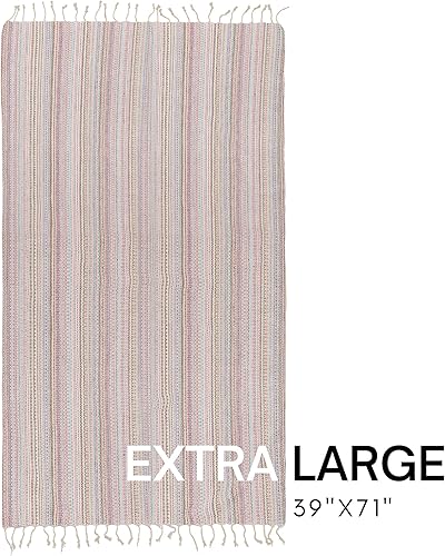 Vista 126 de BAY LAUREL - Toalla de playa turca con bolsa de viaje, grandes, de 39 x 71 pulgadas, de secado rápido, libre de arena y ligera Beige con bolsa roja