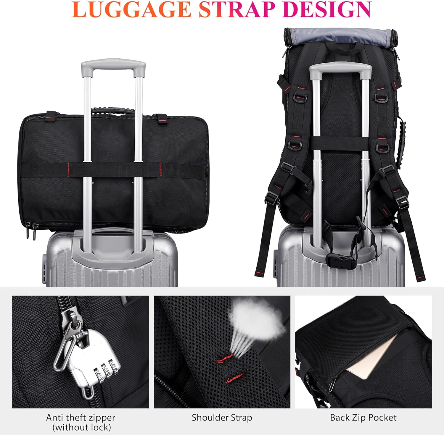 WITZMAN Carry On Travel Backpack for Men Duffle Bags Fit for 17 Inch Laptop Airline Approved Laptop Backpack(B685 Black) - Image 6