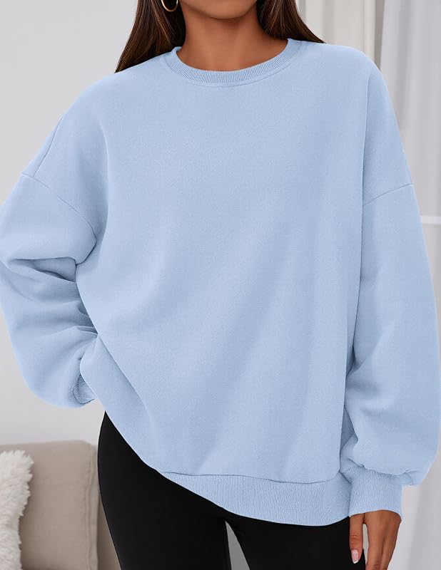PRETTYGARDEN Womens Oversized Crewneck Sweatshirt,Light Blue,L image 5