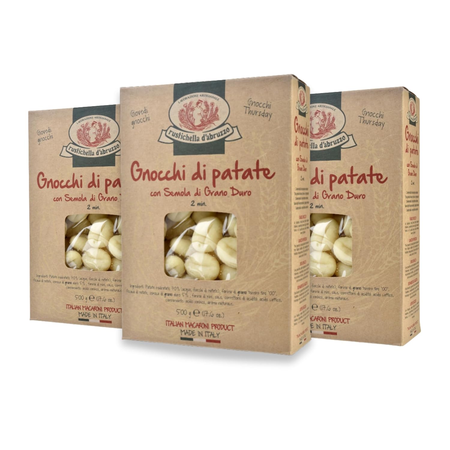 Rustichella d'Abruzzo Potato Gnocchi (3x500g Packs) - Authentic Italian Dumplings, Soft Pillowy Texture, Cooks in 2 Minutes
