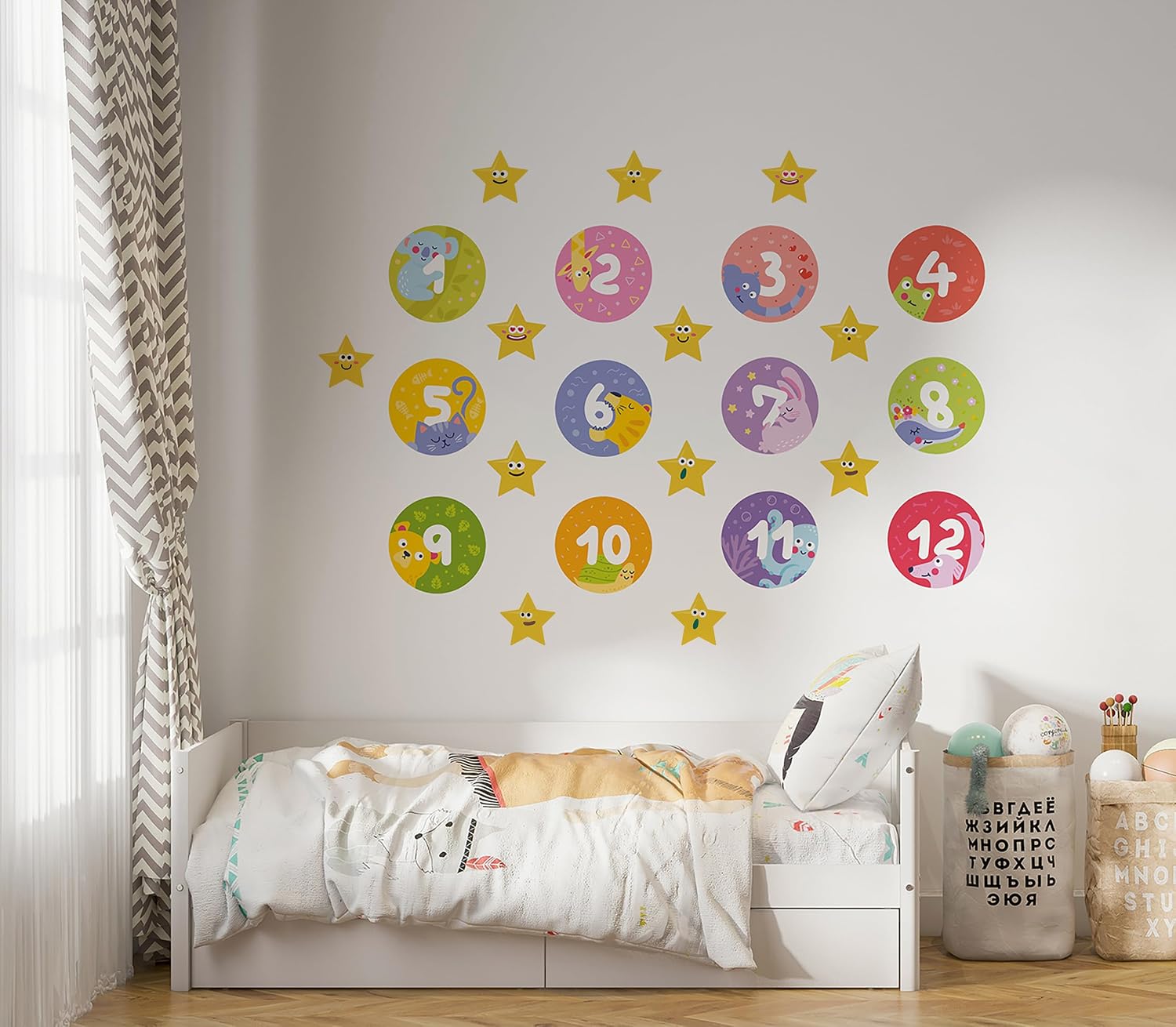 Numbers in Colored Circles Wall Decals Animals Wall Stickers Nursery Peel and Stick Removable